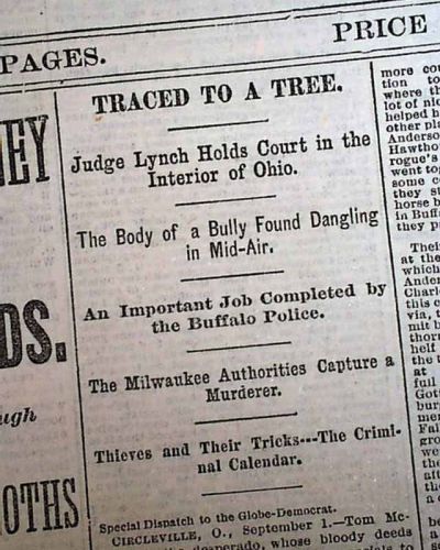 Commercial point pickaway county ohio desperado lynching hanging 1880 newspaper