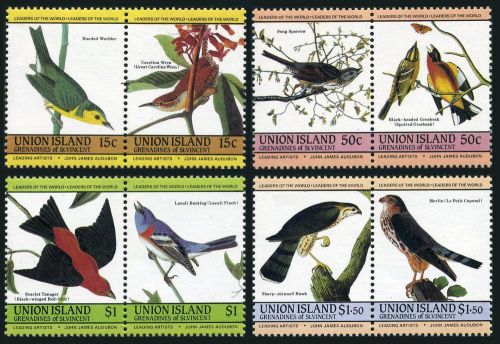 St vincent union 186-189 ab pairs,mnh.michel 78-85. audubon&#039;s birds 1985.sparrow