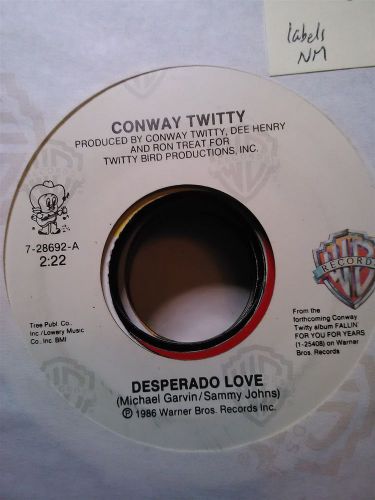Conway Twitty, Desperado Love ~ 1986 WB 45 +sleeve, US $1.00, image 1