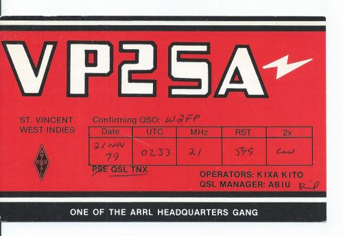 QSL 1979 ARRL HQ Staff St Vincent Island radio card