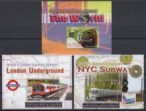 World Subway Saint Vincent MNH 3 S/S stamps 2004