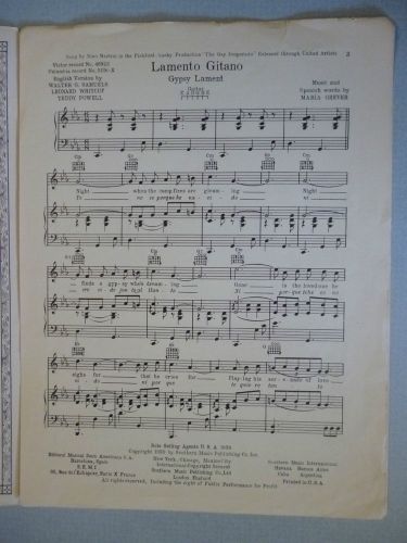 THE GAY DESPERADO Movie LAMENTO GITANO Sheet Music Nino Martino 1930, US $14.98, image 3