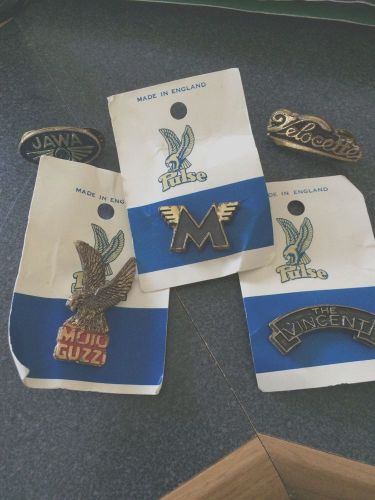 VINTAGE 80s MOTORCYCLE PINS NEW OLD STOCK (VELOCETTE, VINCENT, JAWA AND MORE)