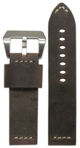26mm XL Panatime Desperado Brown Vintage Leather Watch Band w White Stitching