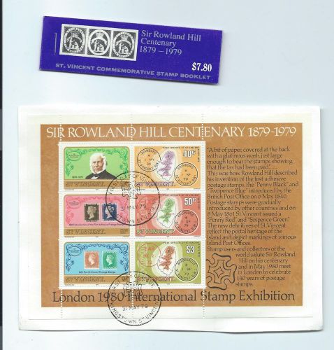 St. vincent stamps. 1979 rowland hill cto on card plus booklet. (s806)