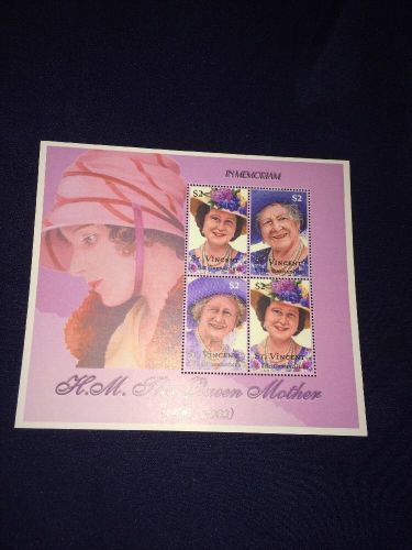 H.M. The Queen Mother In Memoriam Mini Sheet Stamps St. Vincent Grenadines MNH