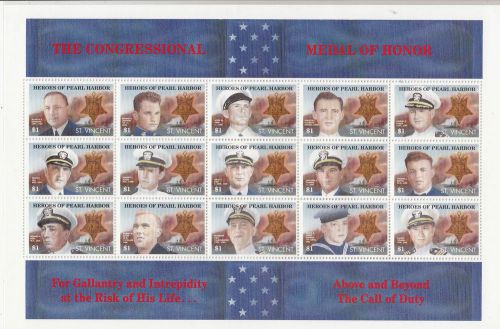 St. vincent: 1991 heroes of pearl harbour miniature sheet. going cheap.