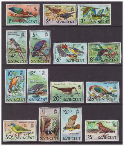 Grenadines of st vincent 1974 birds full set mint mnh  sg3-17