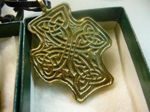 Vintage vincent meehan ireland pendant brass engraved celtic cross
