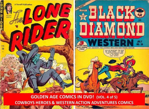 Dvd golden age western cowboy comic books (4) black diamond lone rider desperado