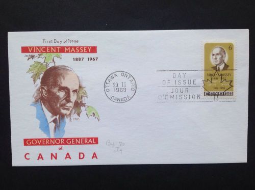 Canada FDC 1969 Vincent Massey Sc491, US $, image 1