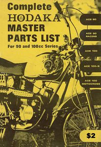 Hodaka ACE 90 &amp; 100 Master Parts Manual AHRMA VMX VJMC Vintage Motocross