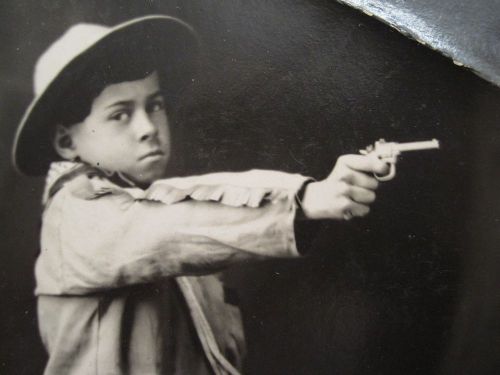 Antique vintage desperado pistol gunslinger cowboy hat holster funny rppc photo