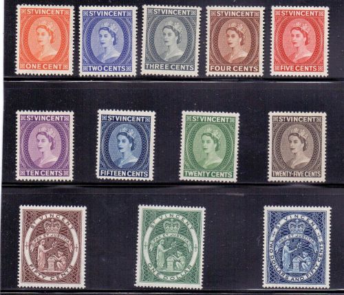St Vincent. Set of 12 LH Mint QE2 stamps. 1955/63