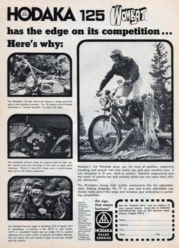1973 Hodaka 125 Wombat Enduro Motorcycle Original Ad