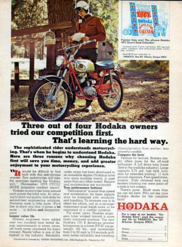 1971 Hodaka 100 B Motorcycle Original Color Ad