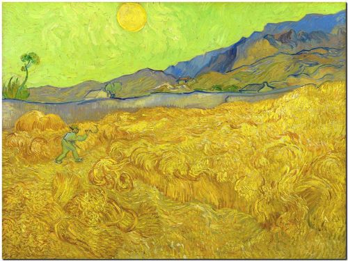 Wheatfield with a reaper by Vincent Van Gogh Canvas Print Poster 8X12&#034;