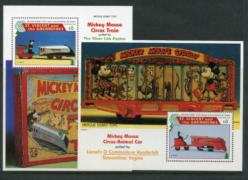 Weeda st. vincent 2239-2240 vf mint nh $6 s/s, disney antique toys issue cv$14