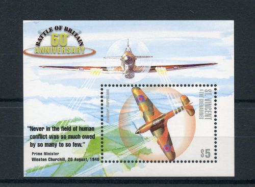 St Vincent &amp; Grenadines 2000 MNH WWII Battle of Britain 1v S/S I Fighter Planes