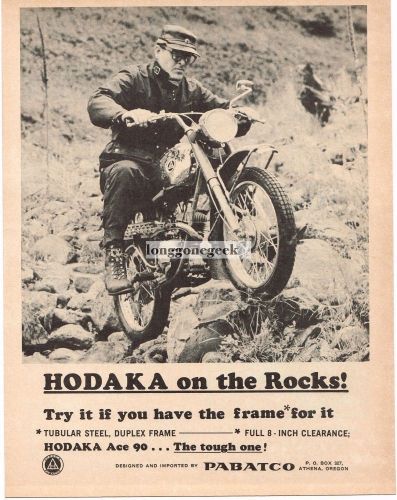 1966 pabatco hodaka ace 90 motorcycle on the rocks vtg print ad