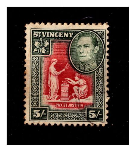 St vincent kgvi 5/- stamp. 1938/47. used.   {#2086}